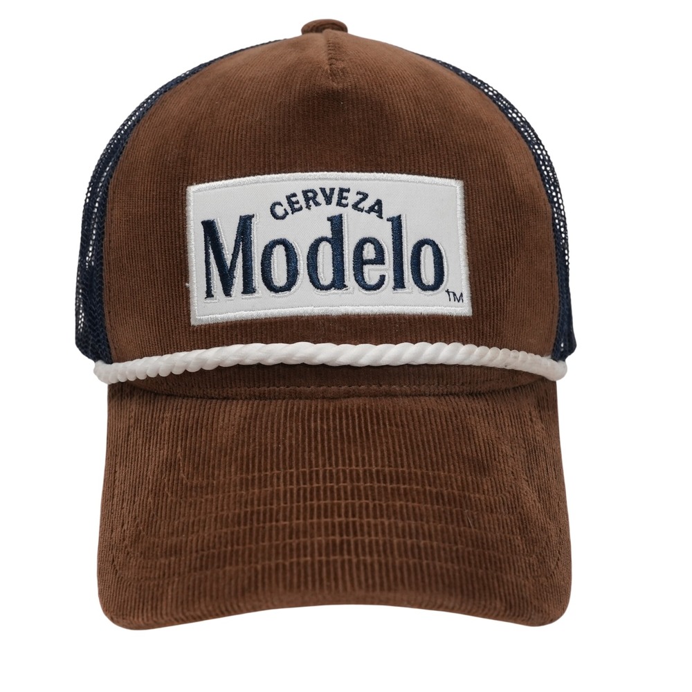 Modelo Trucker Hat Mens OS Brown Corduroy Snapback Rope‎ Mesh Cap